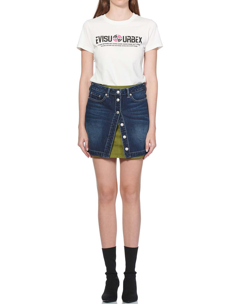 SEAGULL PRINTED MIXED-FABRIC DENIM SKIRT 1