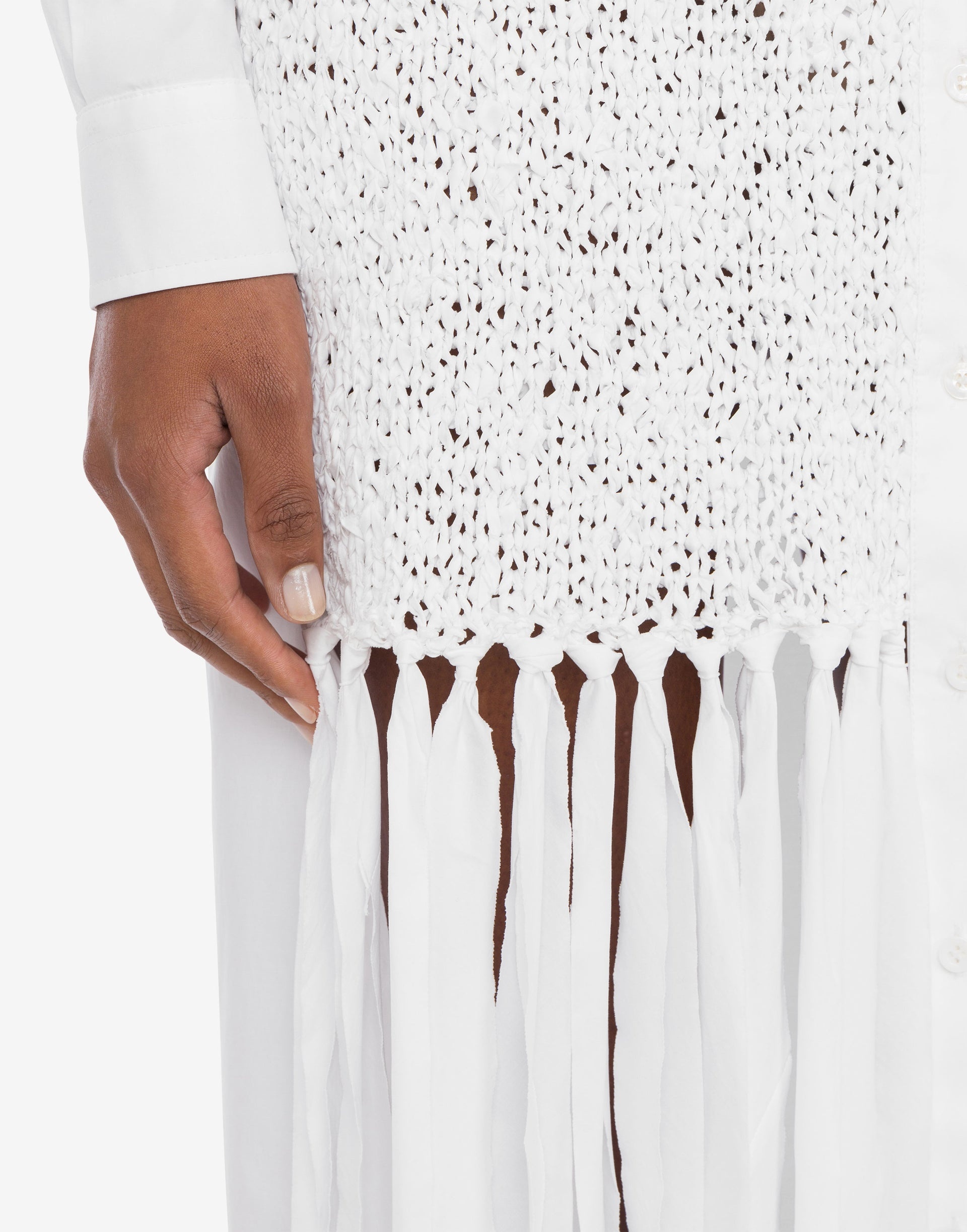 STRETCH POPLIN DRESS WITH FRINGE - 3