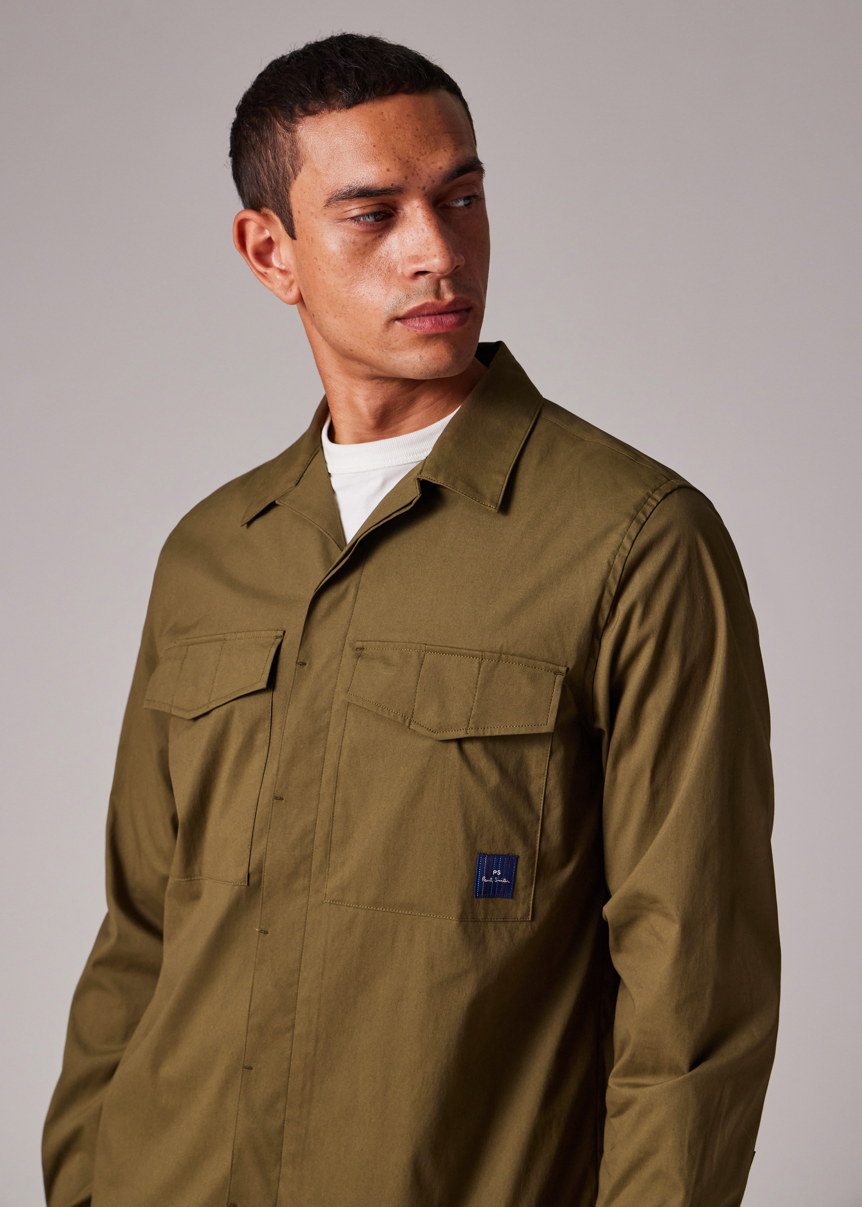 Khaki Cotton-Nylon Double Pocket Overshirt - 3