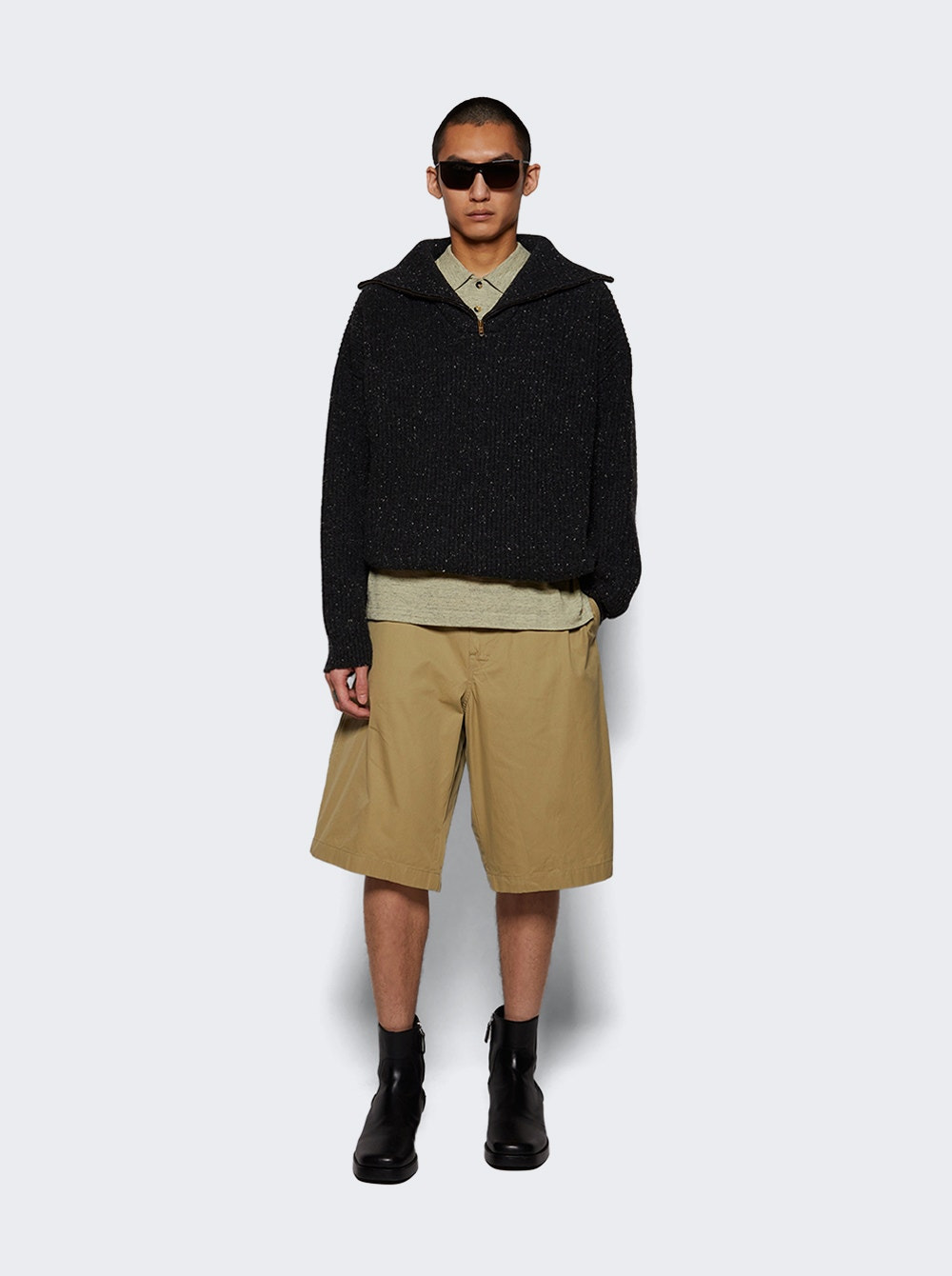 Shetland Wool Zip Sweatshirt Charcoal - 5