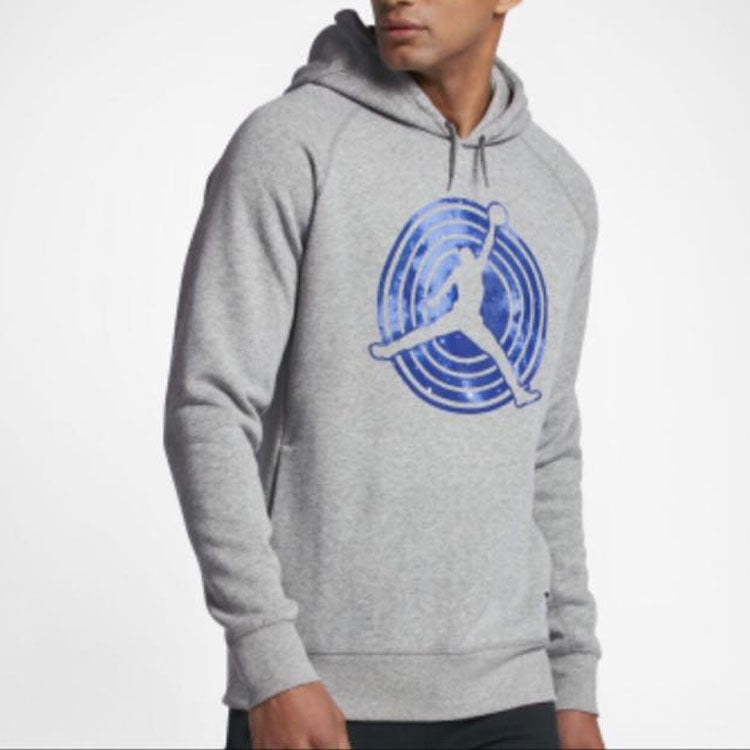 Men's Air Jordan 11 Fleece Po Casual Sports Fleece Lined Long Sleeves Printing Hooded Gray 823715-06 - 3