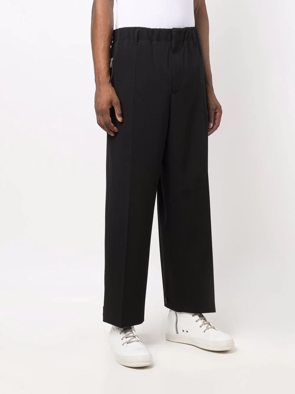 elasticated-waist straight-leg trousers - 3