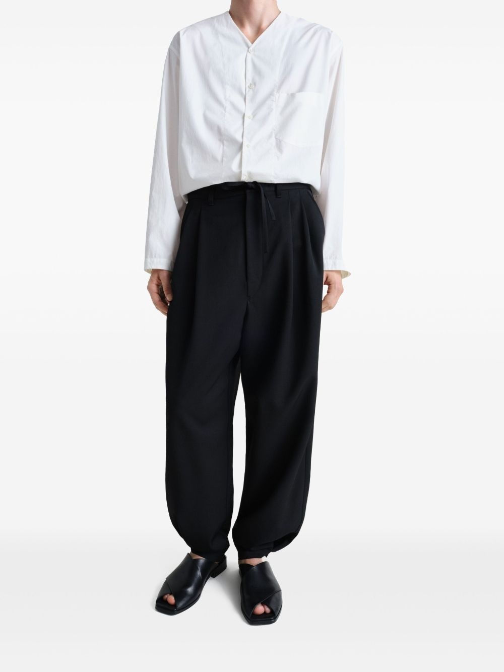 drawstring-waistband pleated trousers - 3