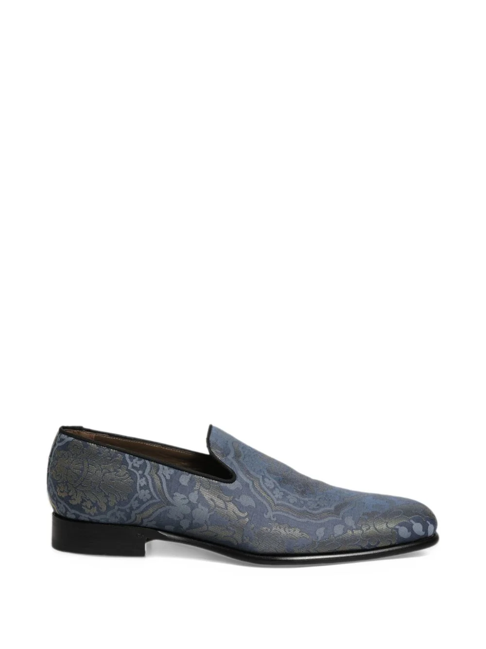 blue floral-brocade slip-on loafers - 1