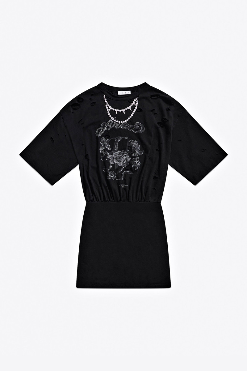 DISTRESSED CRYSTAL EMBELLISHED GRAPHIC T-SHIRT MINI DRESS 1