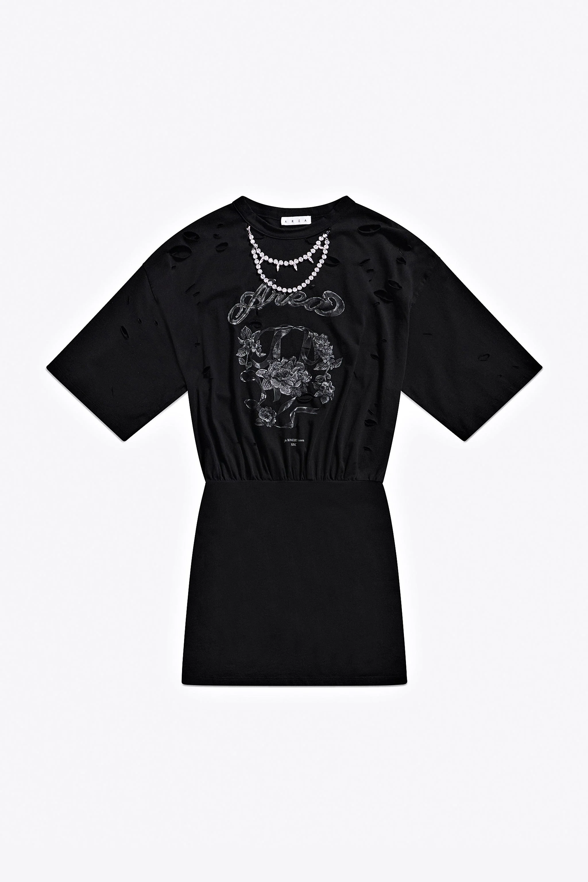 DISTRESSED CRYSTAL EMBELLISHED GRAPHIC T-SHIRT MINI DRESS - 1