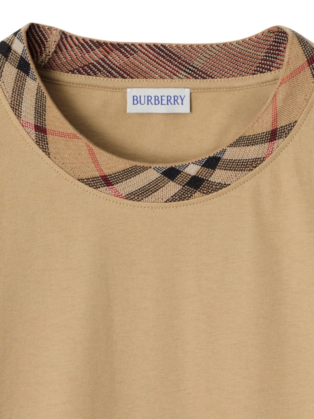 Check-trim cotton T-shirt - 5