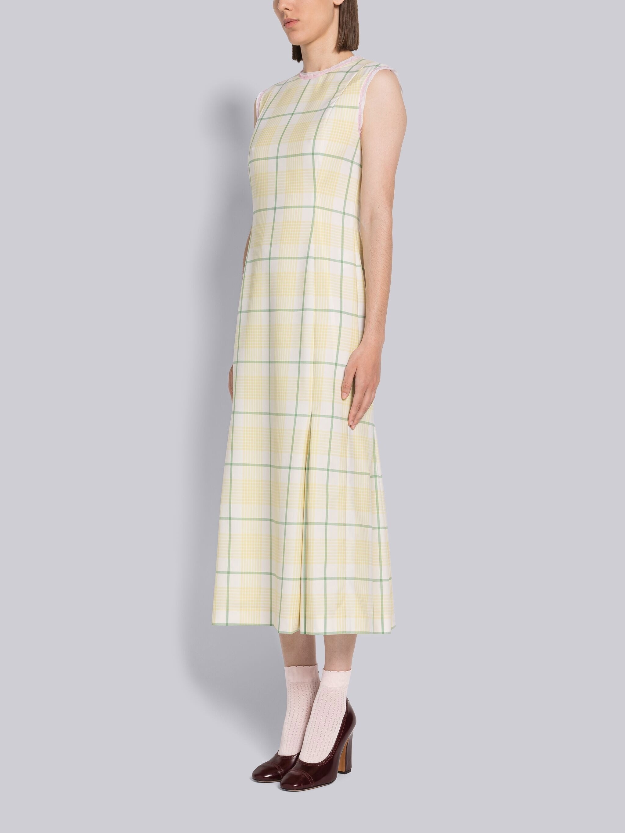 Hairline Check Suiting 4-Bar Pleat Back Dress - 2