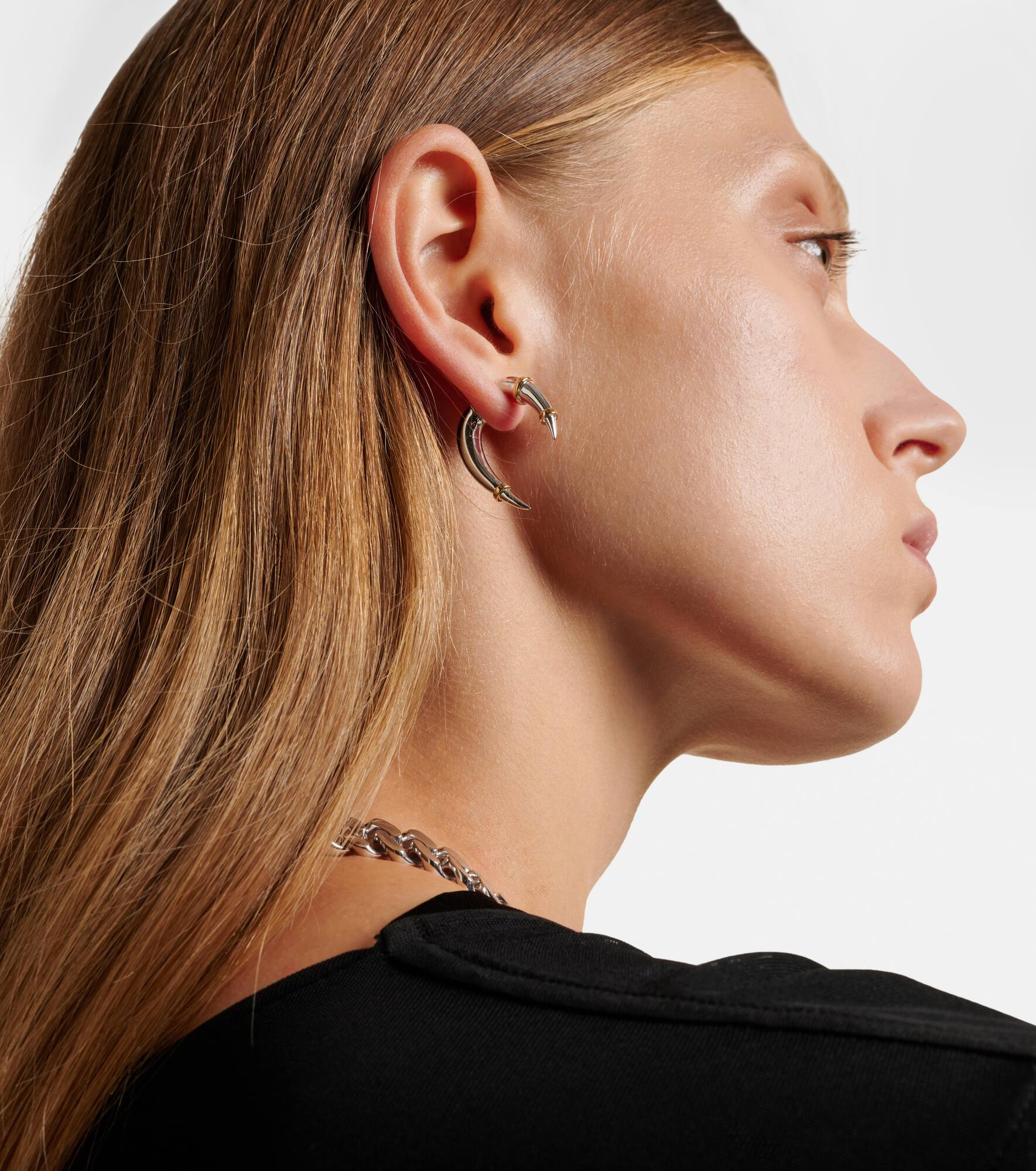 Horn 14kt white gold single earring - 2