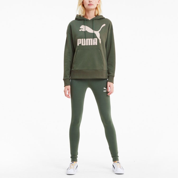 (WMNS) PUMA Classics Logo Hoodie 'Olive Green White' 599197-64 - 3