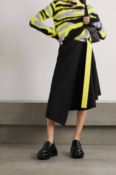 Loewe Leather-trimmed wool-twill wrap skirt outlook