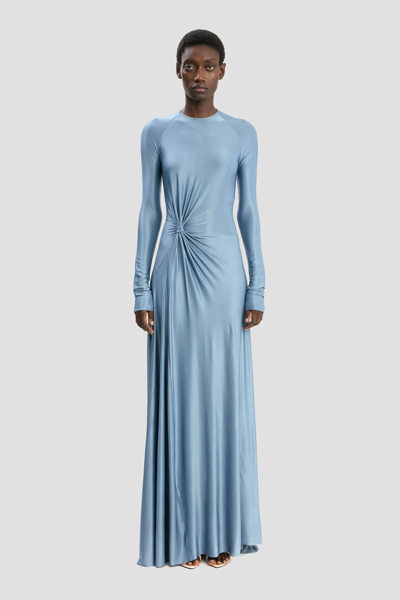 Victoria Beckham Twist Waist Gown In Stone outlook