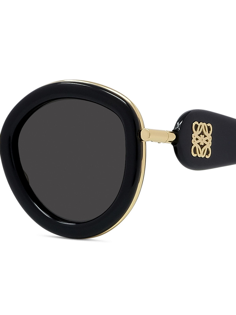 Men's Metal Round 49MM Sunglasses - Shiny Black Smoke 3