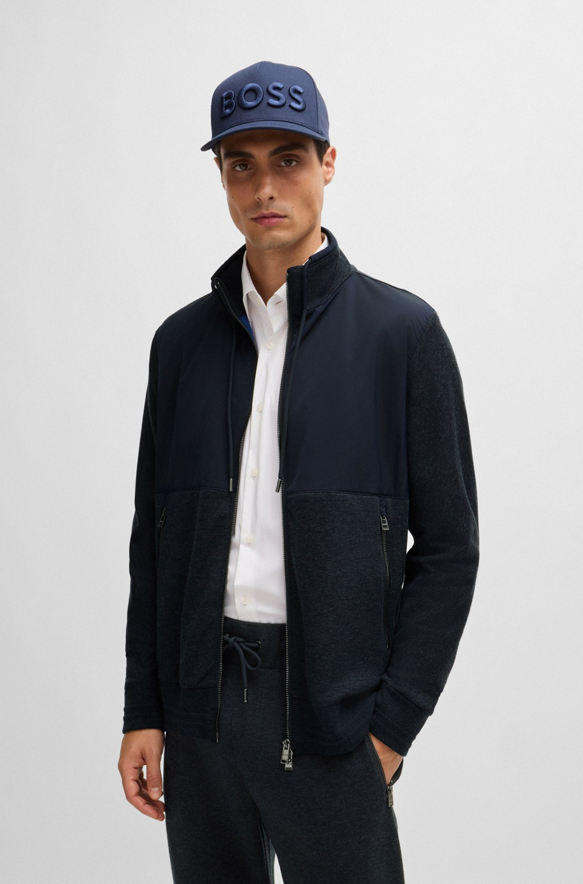 REGULAR-FIT ZIPPED SWEATSHIRT IN MIXED MATERIALS - 2