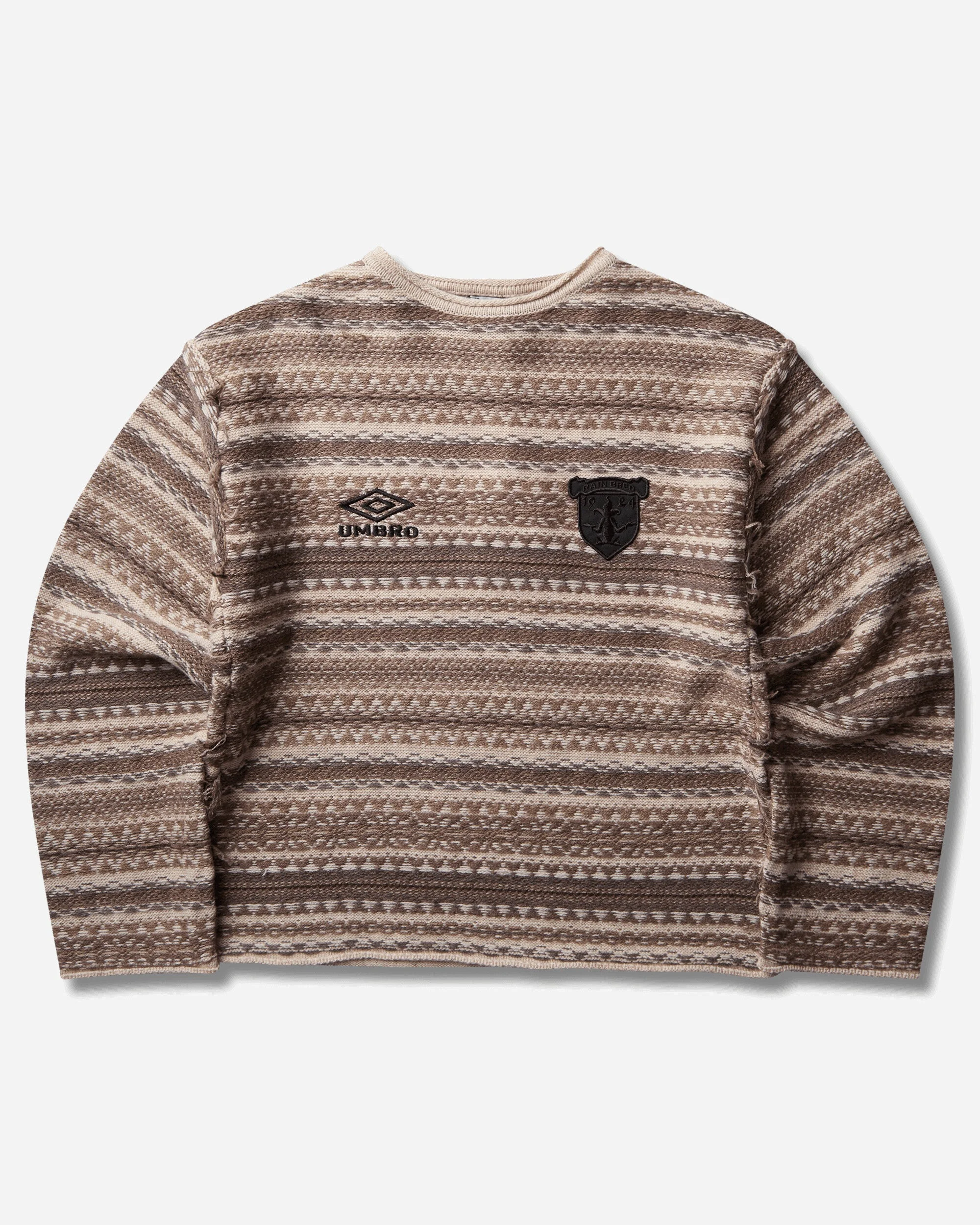 Fair Isle Crest Crewneck Sweater Greige - 1