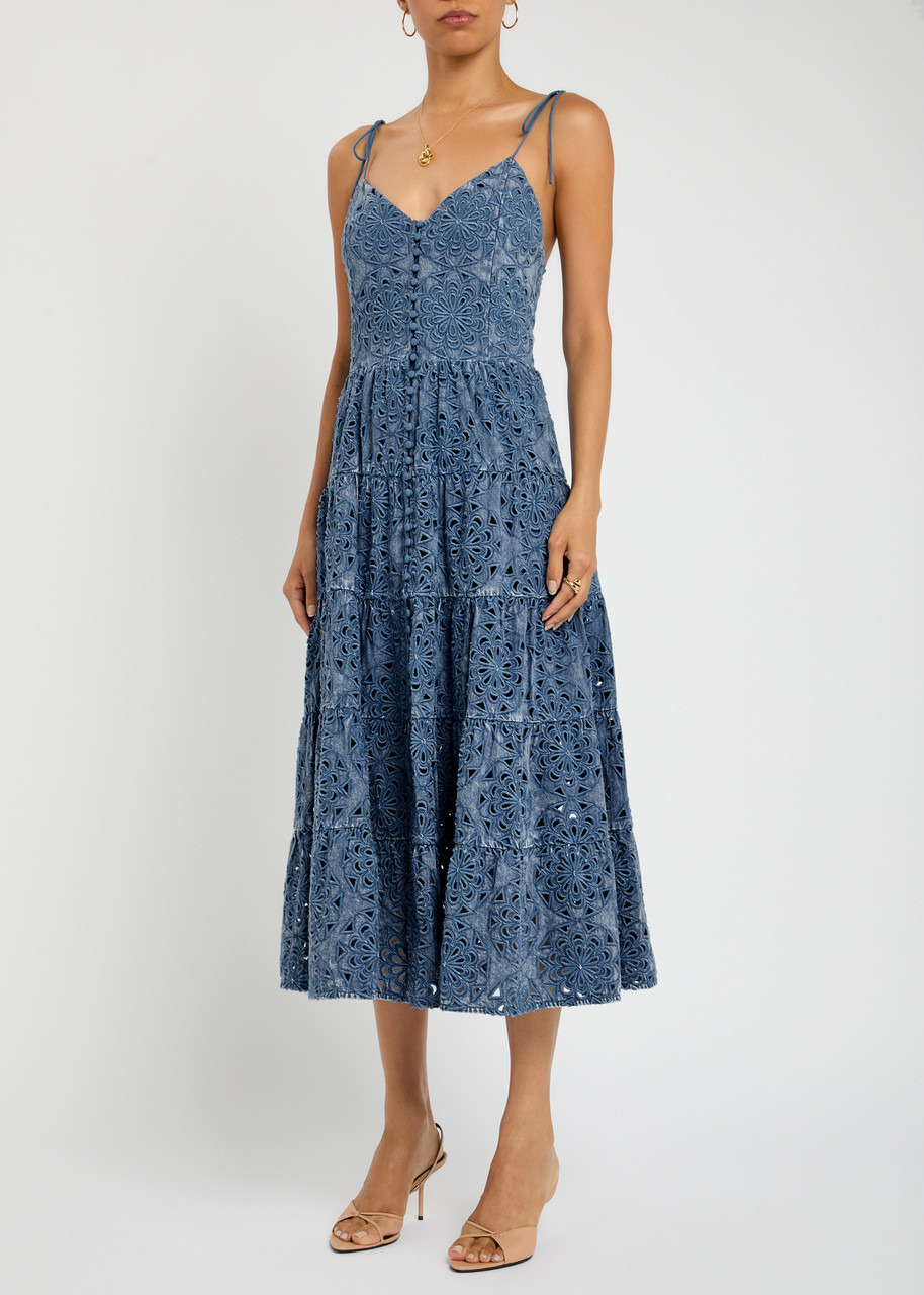 Alice + Olivia Shanti Embroidered Chambray Midi Dress - 2