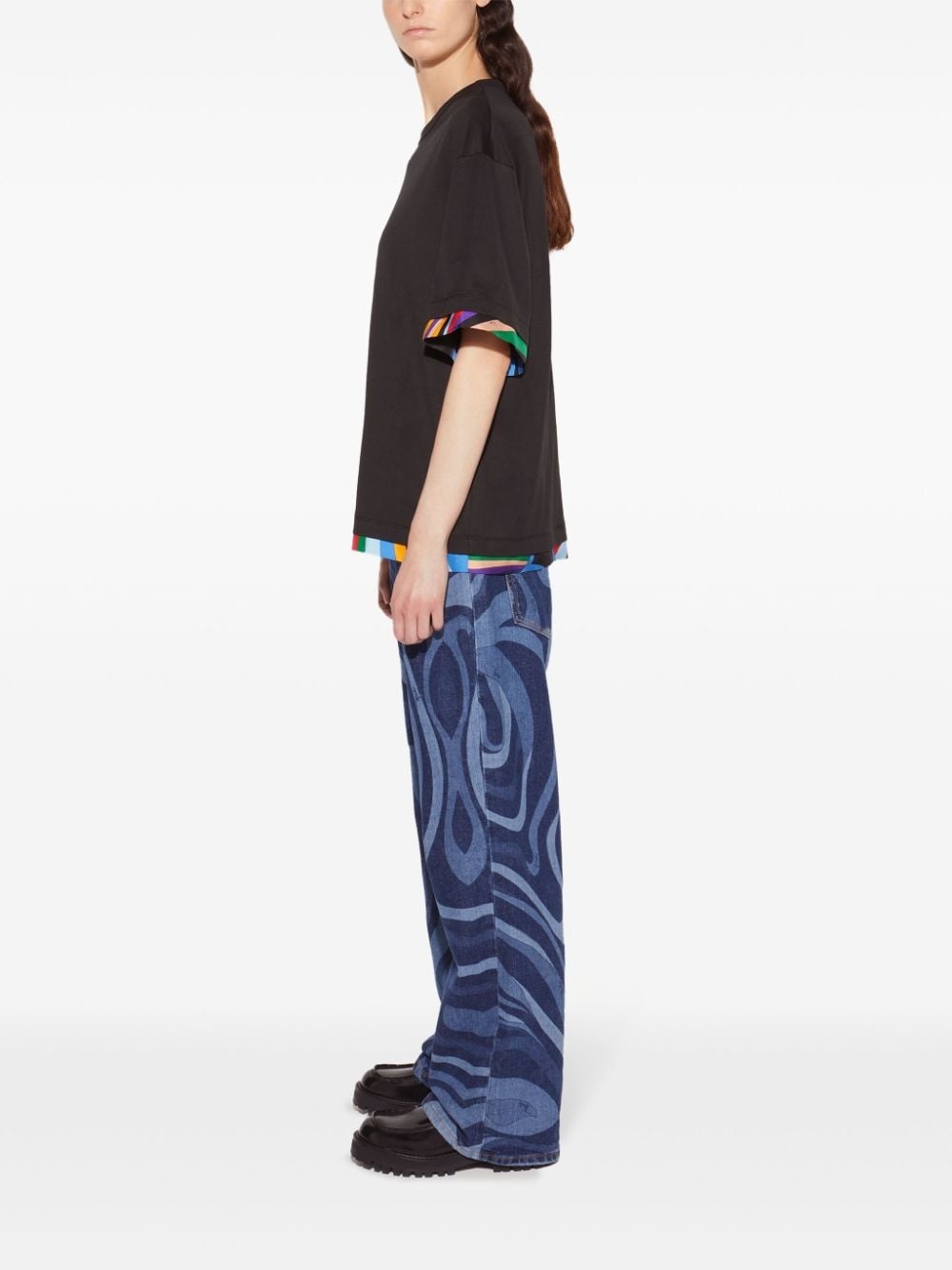 abstract-print trim T-shirt - 3