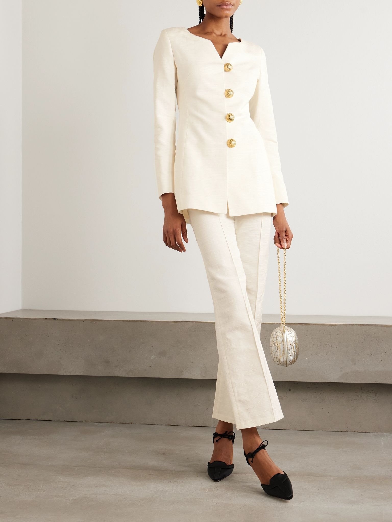 Claude embellished cotton-blend faille jacket Ecru - 2