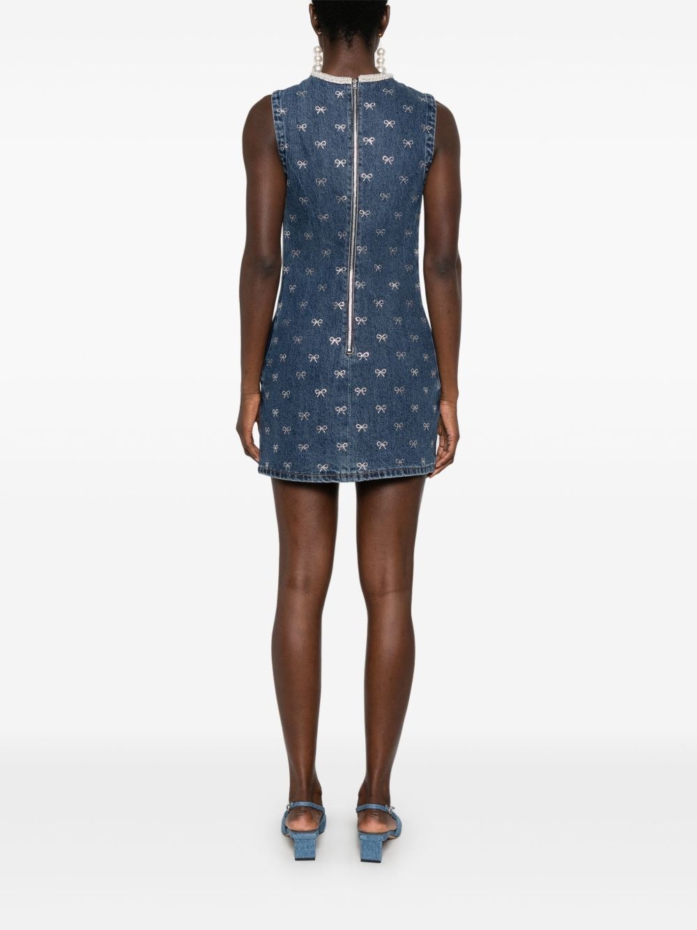 crystal-bow denim mini dress - 4