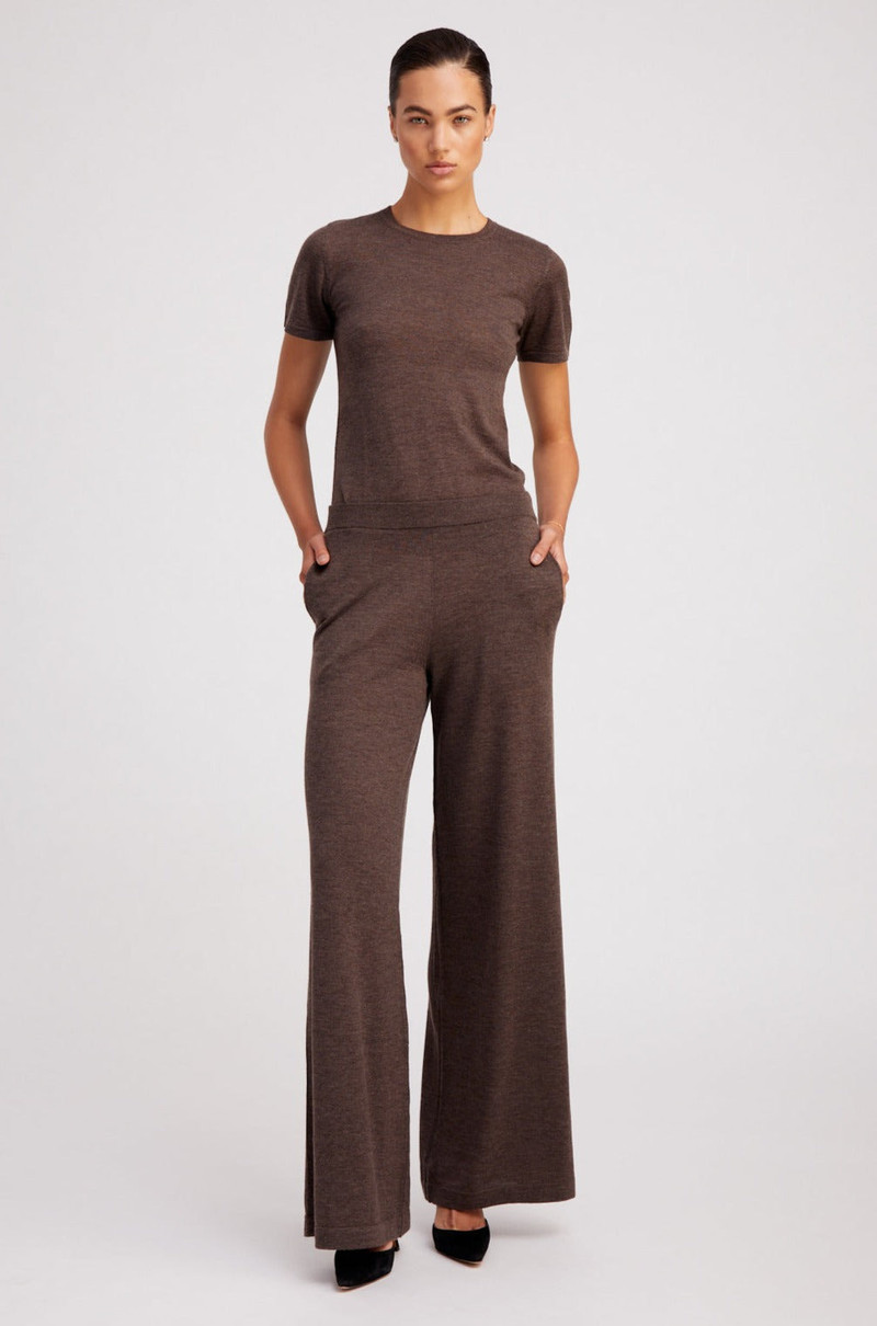 SPRWMN HEATHER BROWN ULTRA FINE CASHMERE WIDE LEG PANTS outlook