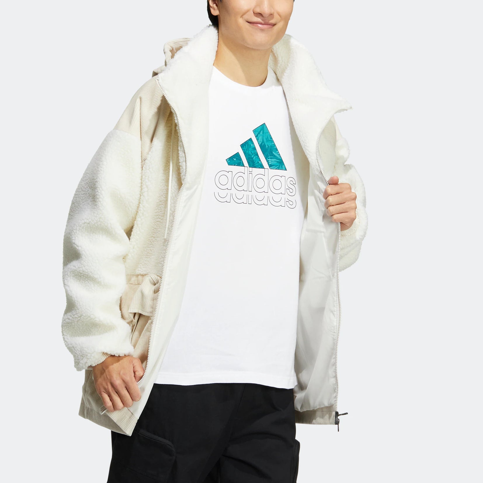 adidas patch fleece cargo jacket 'Cream White' HN9017 - 4