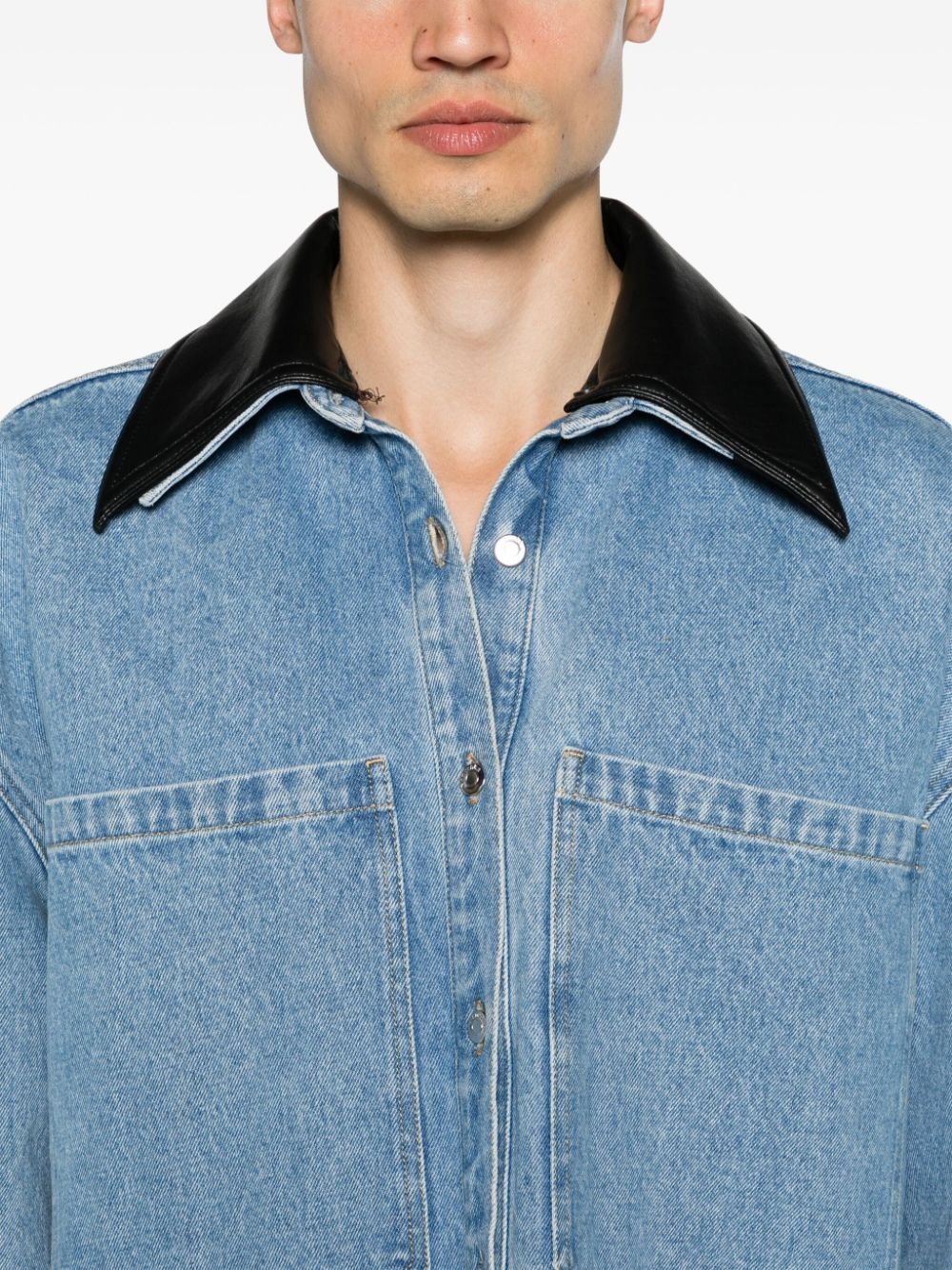 contrasting-collar denim shirt jacket - 6