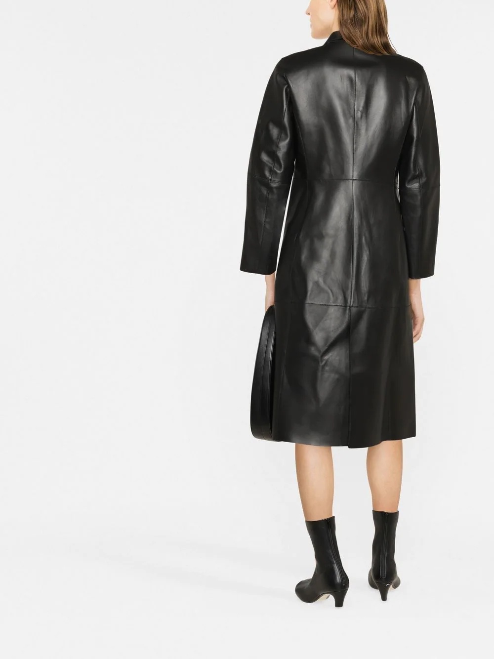 single-breasted leather coat - 4