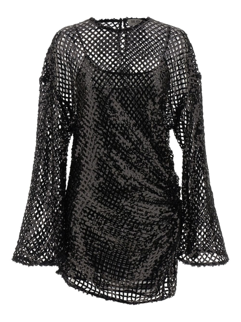 sequinned-mesh mini dress - 1