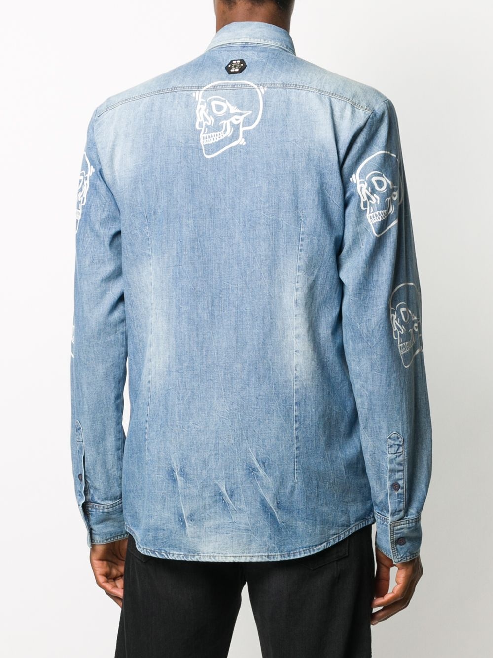 skull print denim shirt - 4