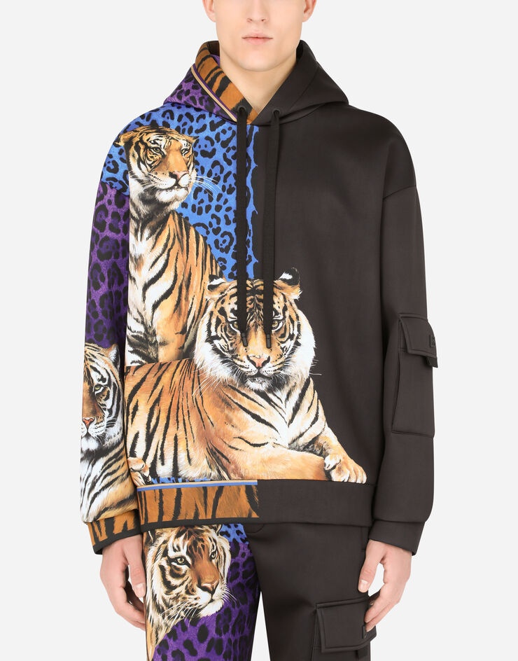 Technical jersey hoodie with tiger print - 1