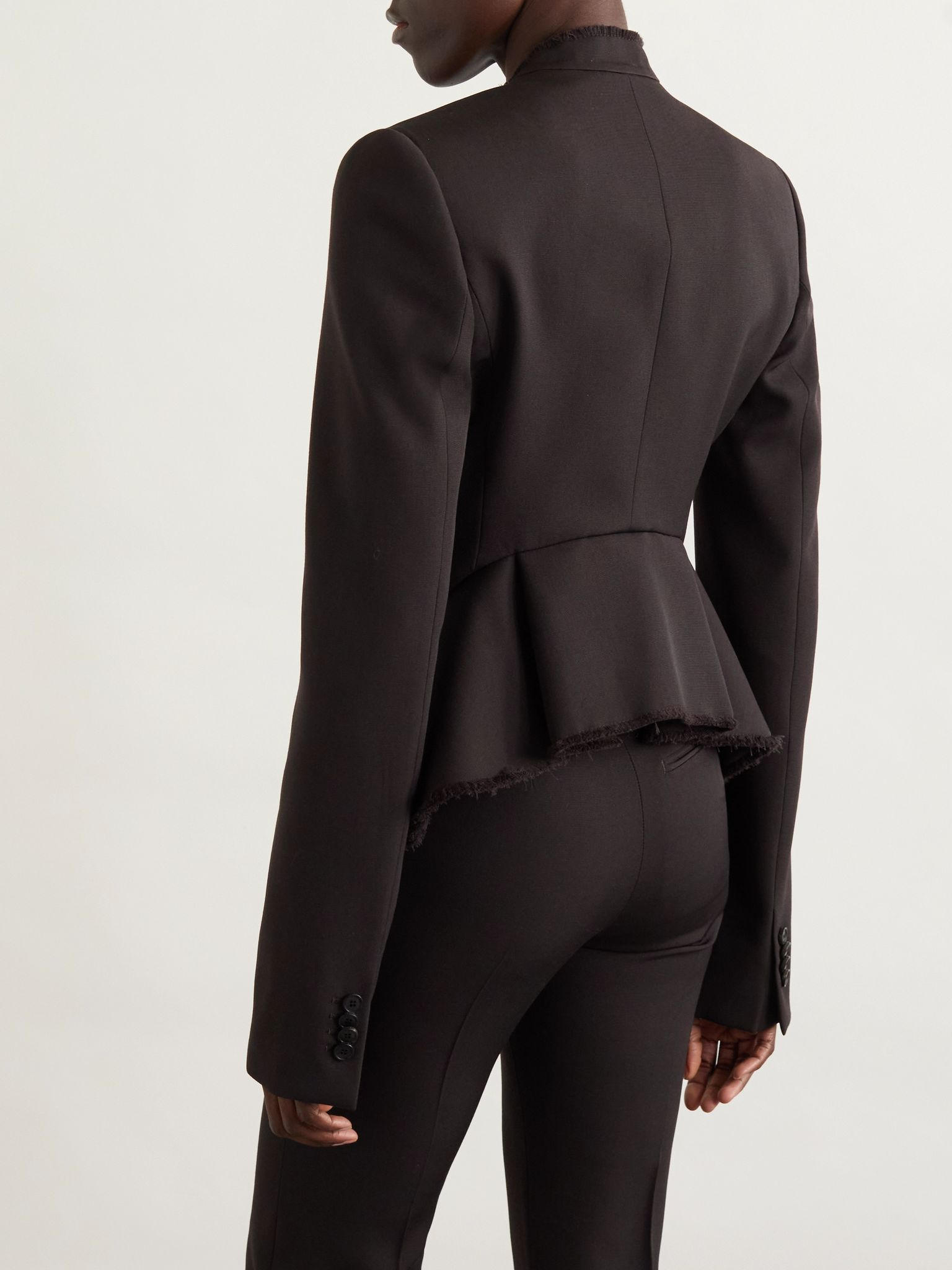 Frayed wool blazer Dark brown - 3