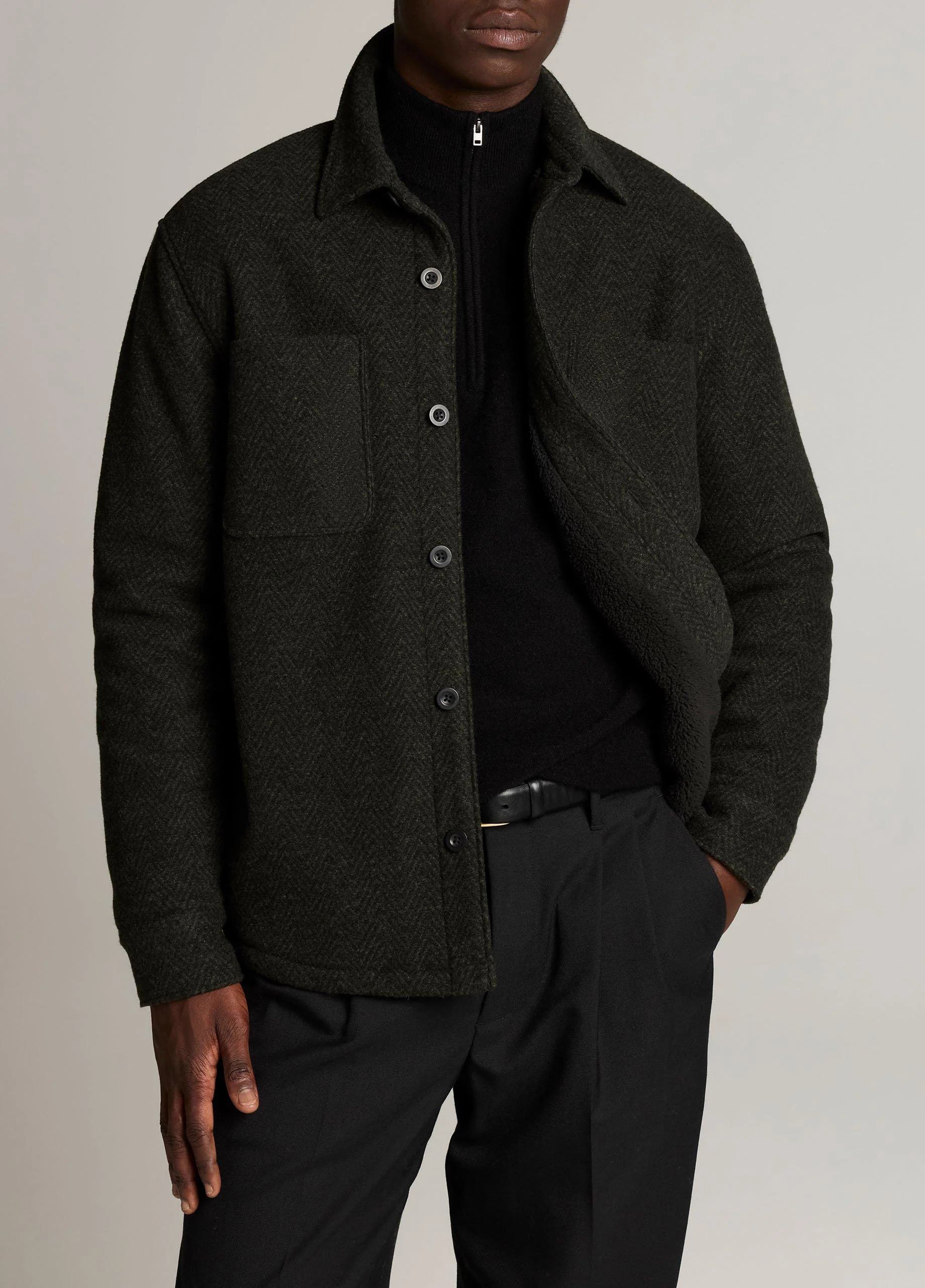 Herringbone Sherpa-Lined Shirt Jacket - 1