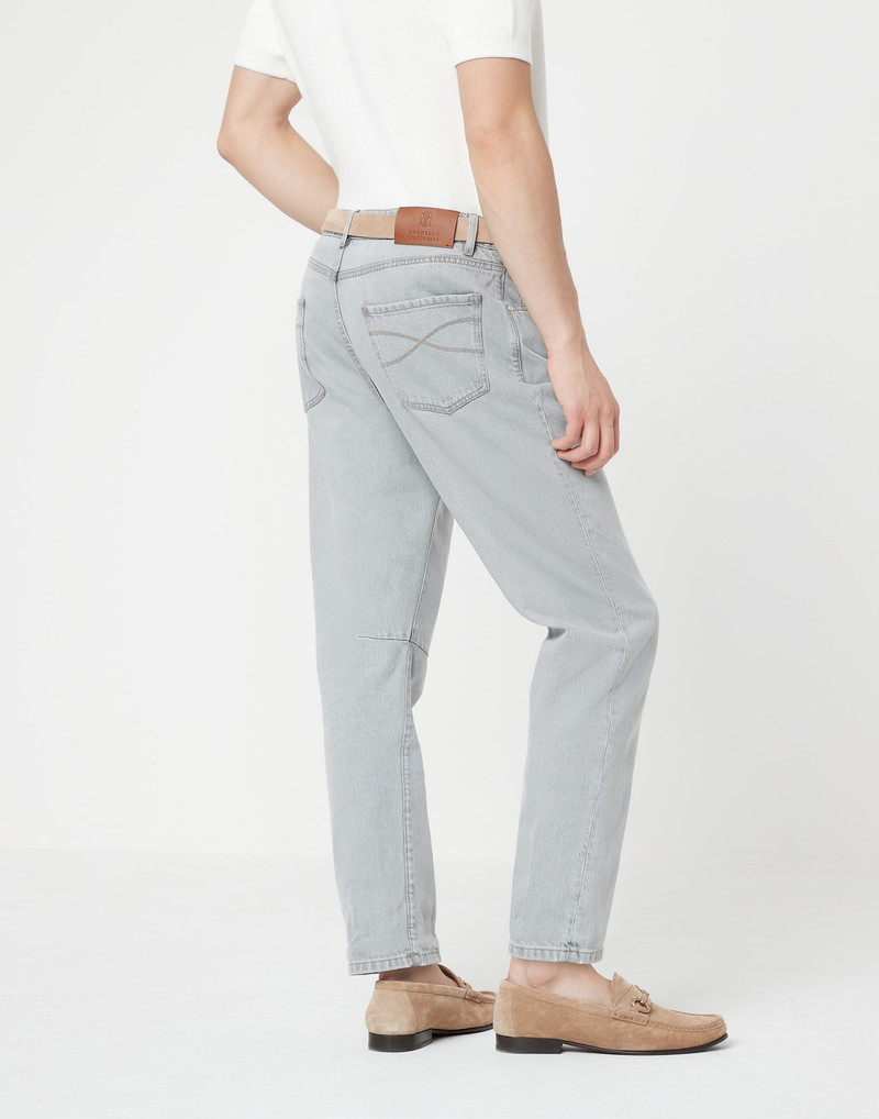 Brunello Cucinelli Gray denim leisure fit five-pocket trousers outlook