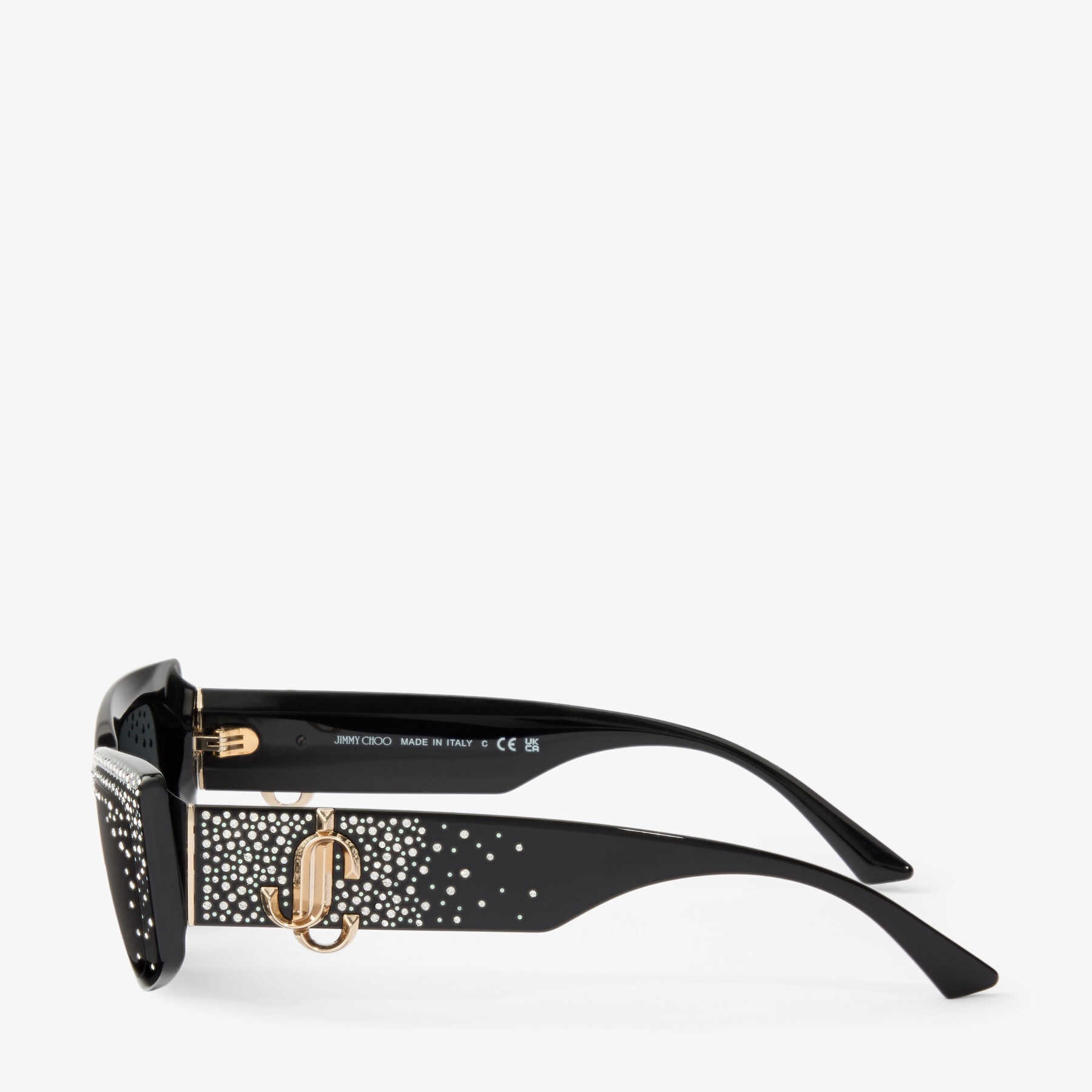 Rosaline 
Black Rectangular Sunglasses with Crystals - 3
