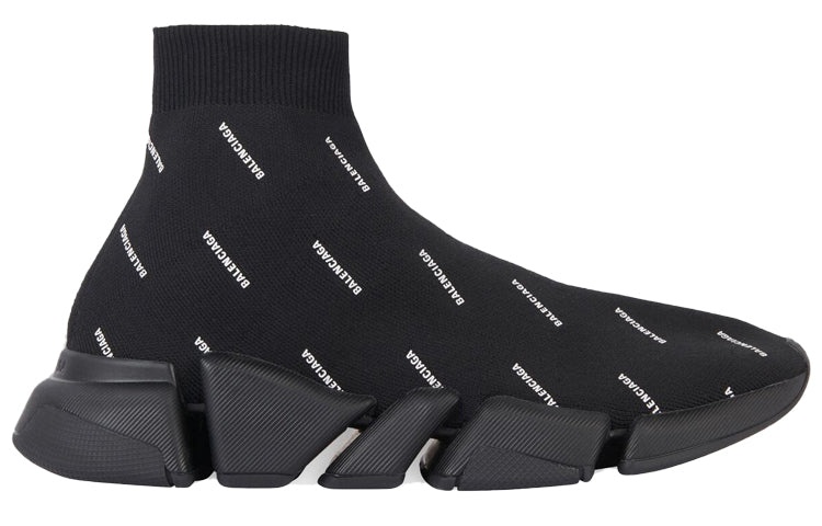Balenciaga Speed 2.0 Sneakers 'Black Knit with White Allover Logo' 617239W2DBO1090 - 2