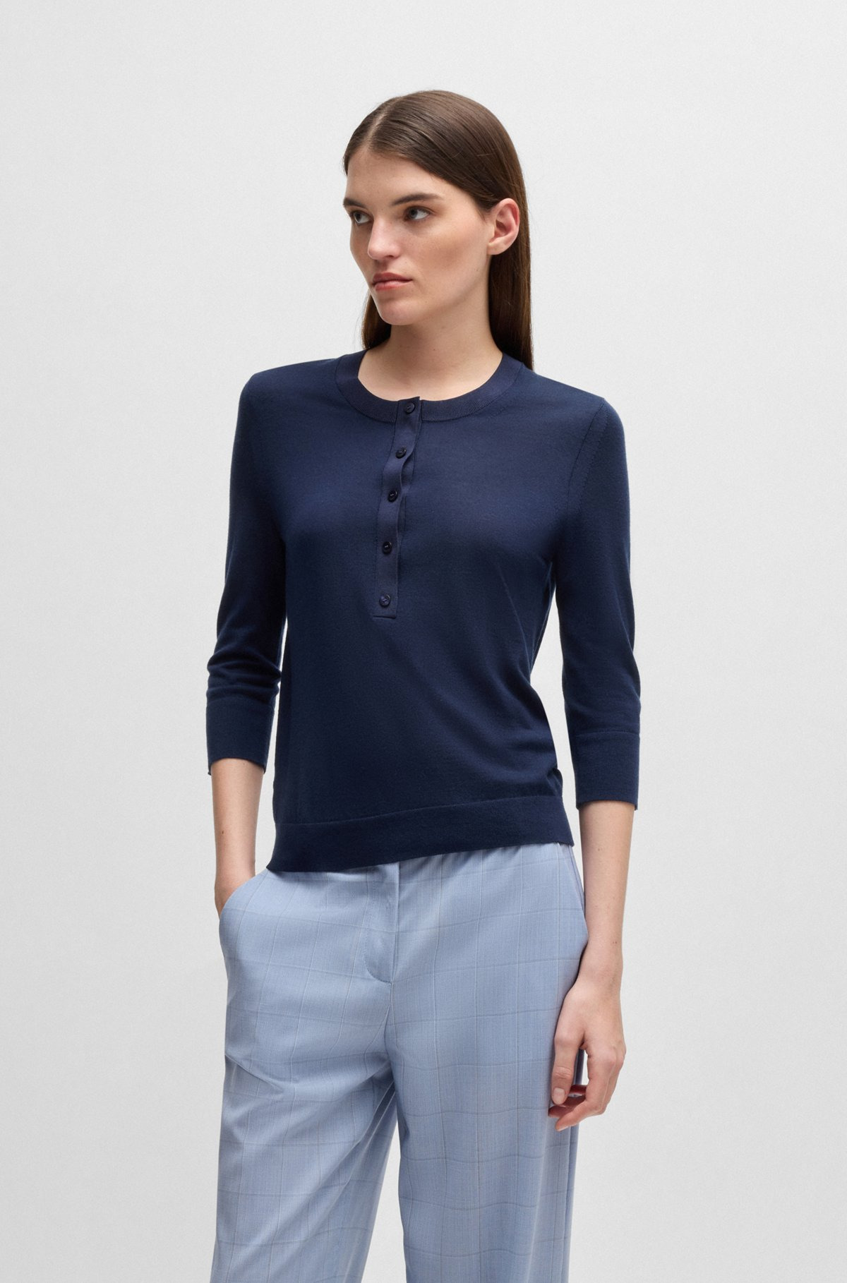 HENLEY-NECK SWEATER IN MERINO WOOL - 2