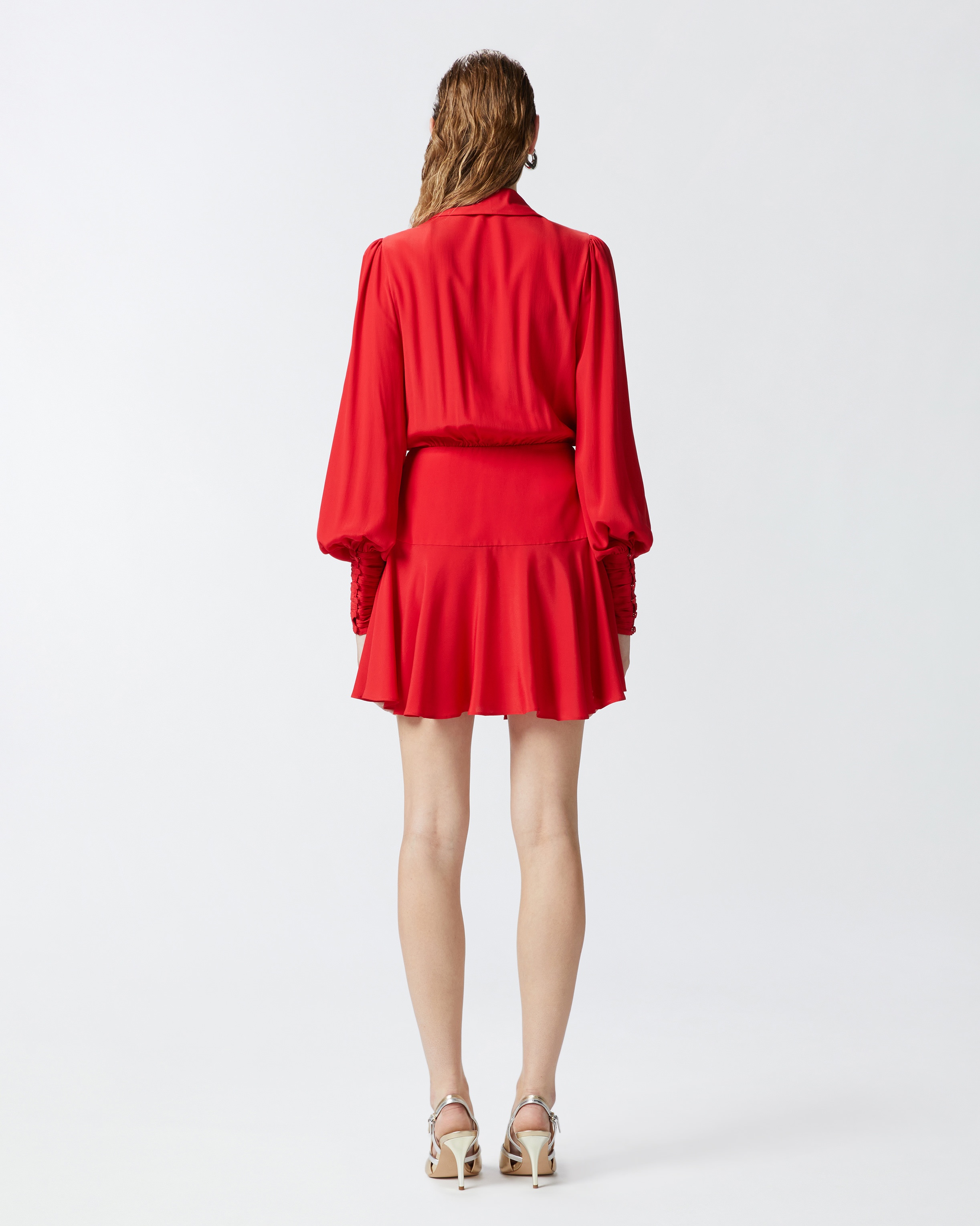 PLUNGING-NECK SILK-BLEND MINI DRESS - 4