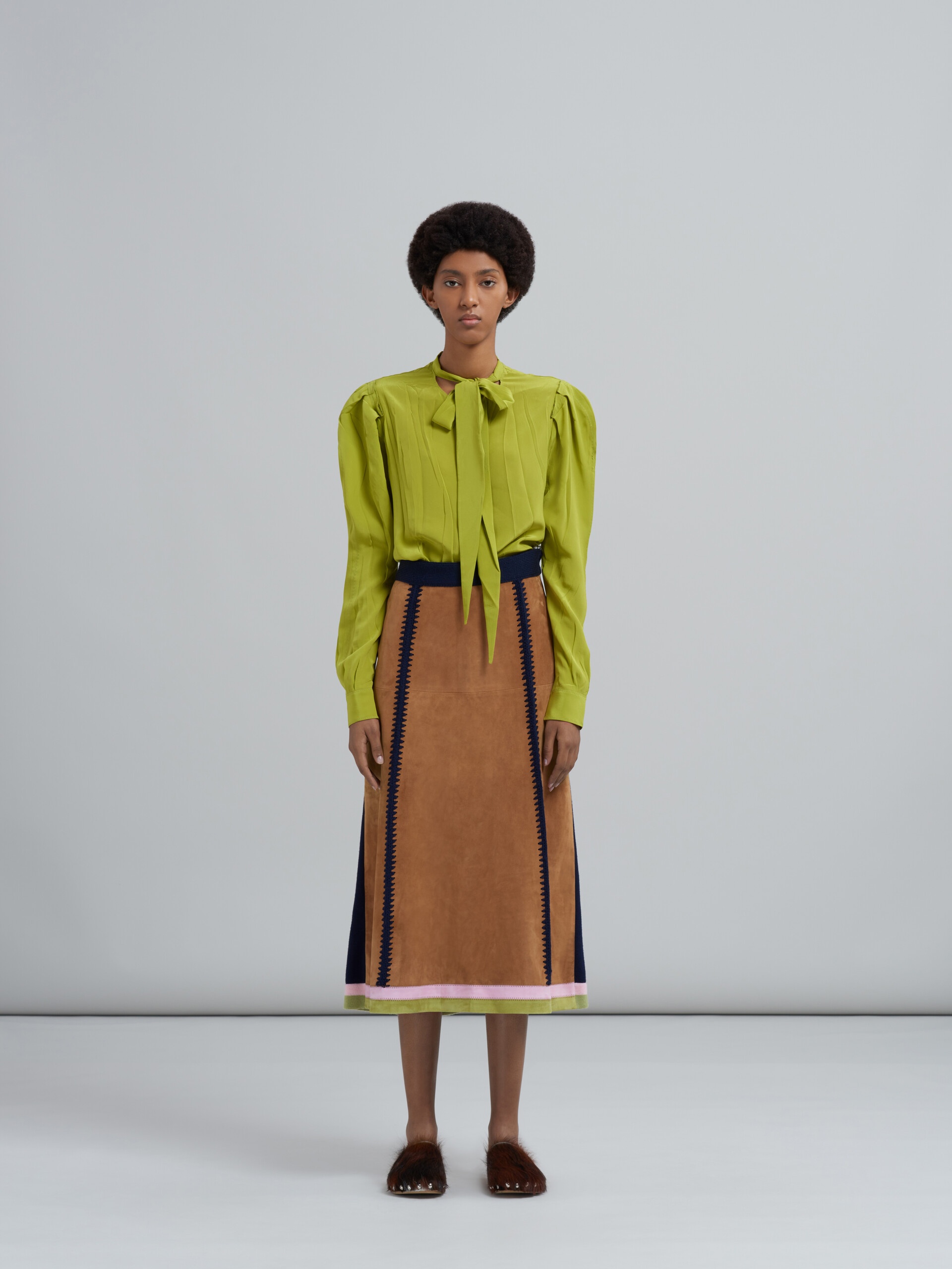 SUEDE NATURAL NAPPA KNIT SKIRT - 2