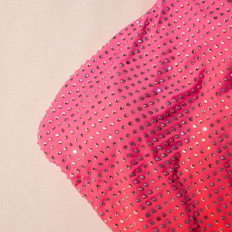Pink Rhinestone One Shoulder Swimsuit 4