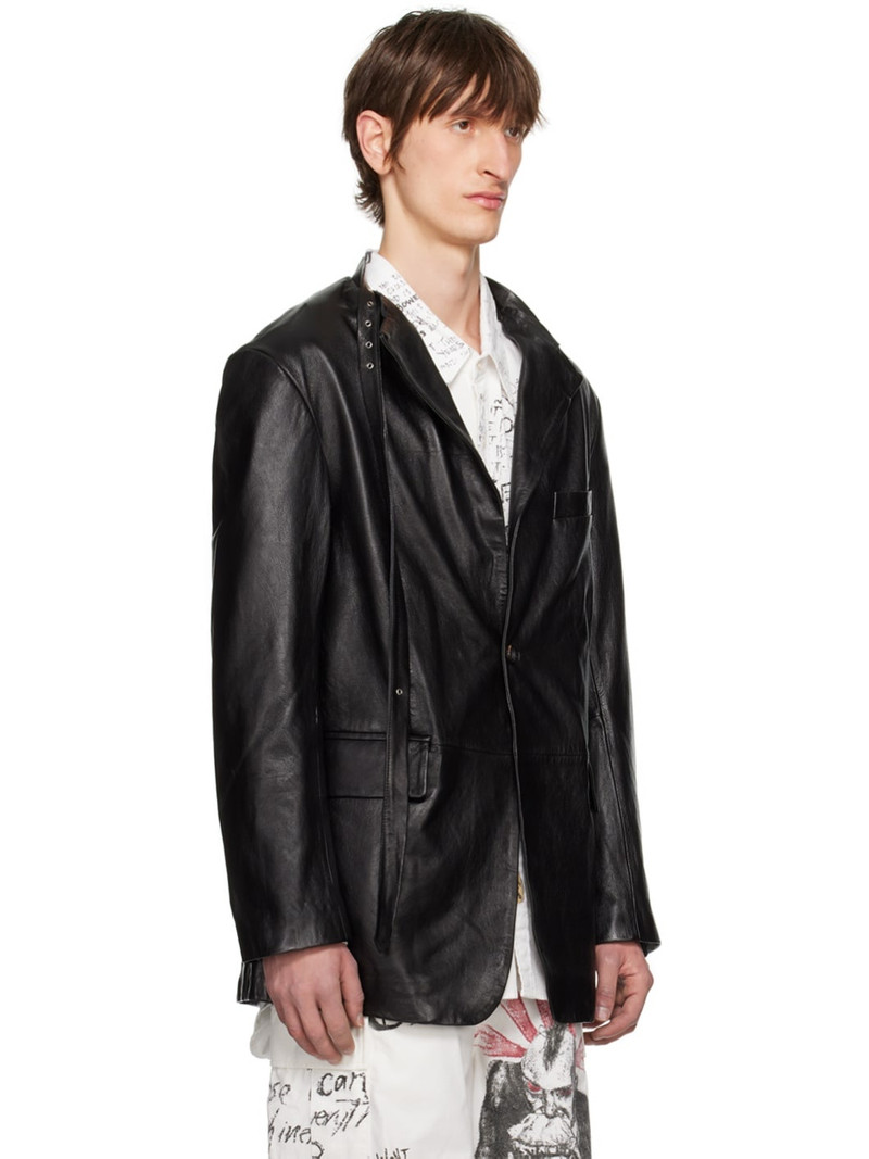 Black Belt Collar Leather Jacket 2
