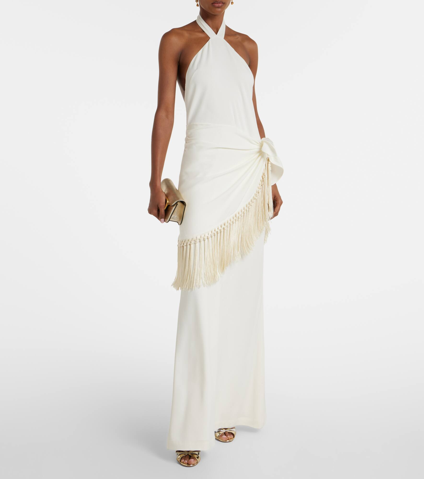 Meteora fringed halterneck crêpe cady gown - 2