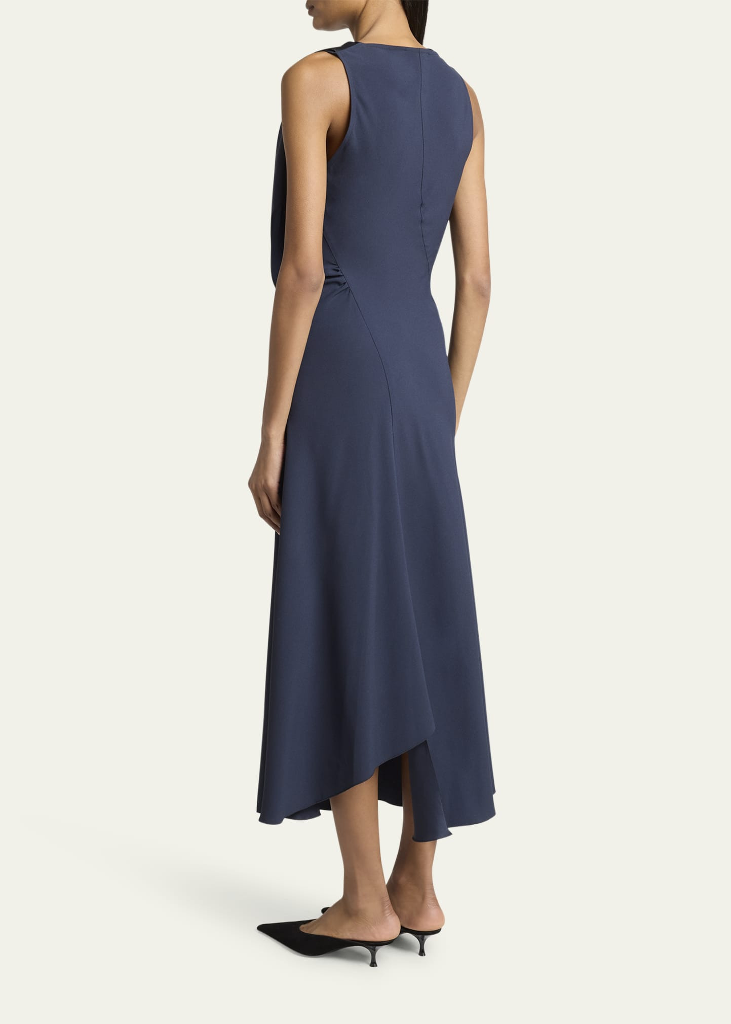 Draped V-Neck Asymmetric Dress - 3