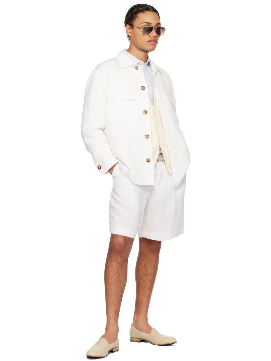 White Pleated Shorts - 5