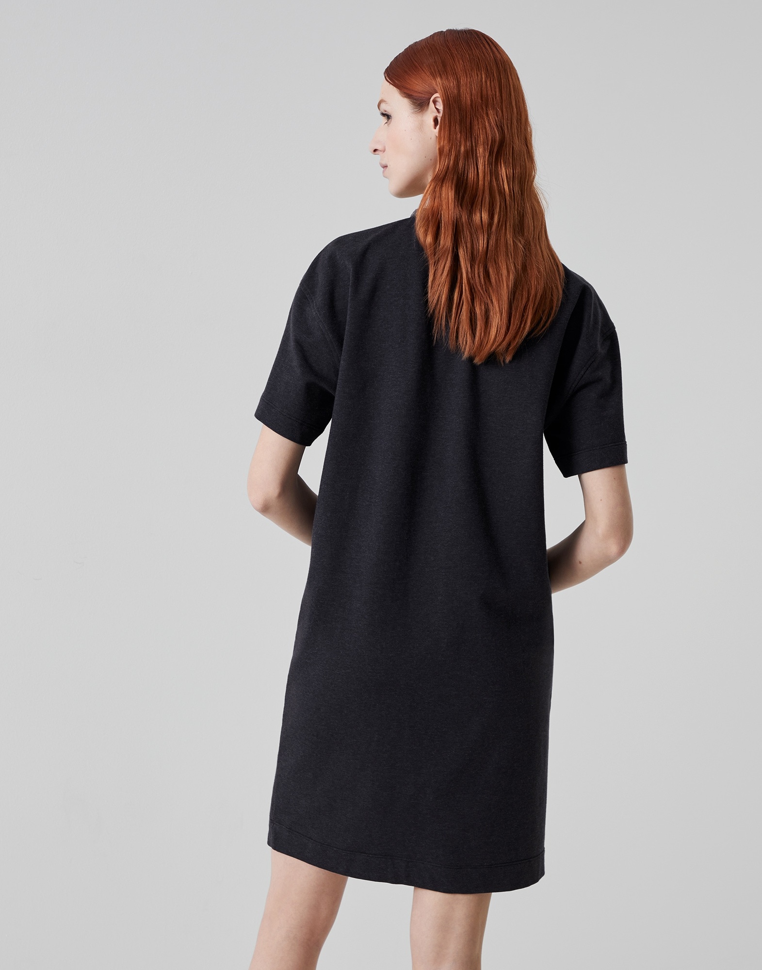 Stretch cotton lightweight French terry dress with precious neckline - 2