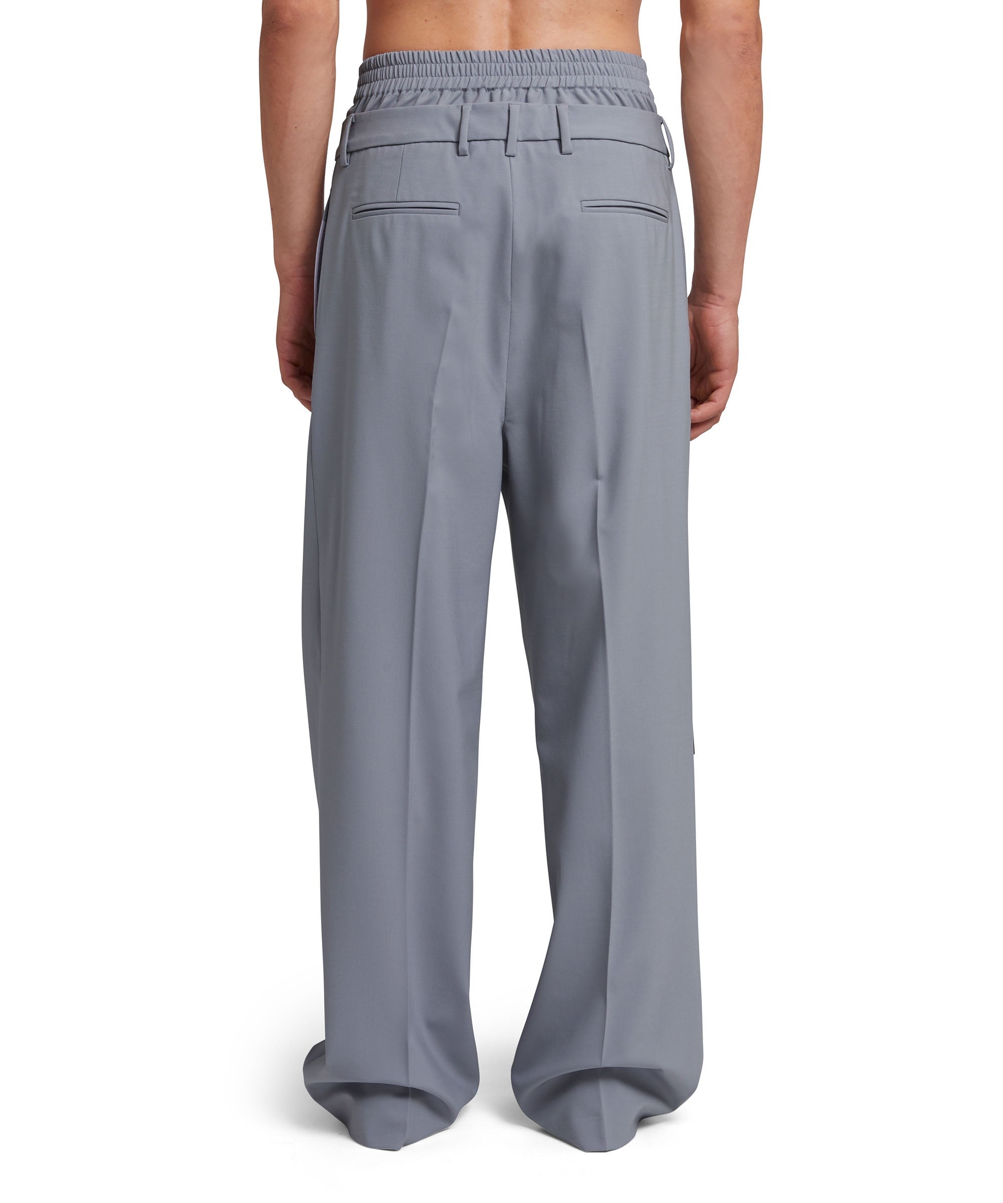 Flamed viscose canvas double-belted pants with elastic waistband - 3