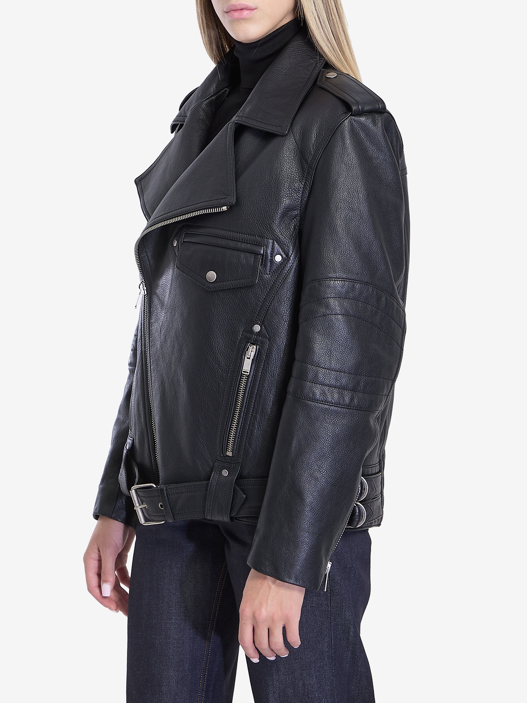 SAINT LAURENT Biker jacket in vintage leather and shearling