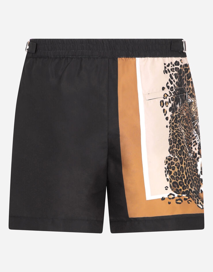 Mid-length swim shorts with leopard print and DG logo - 3