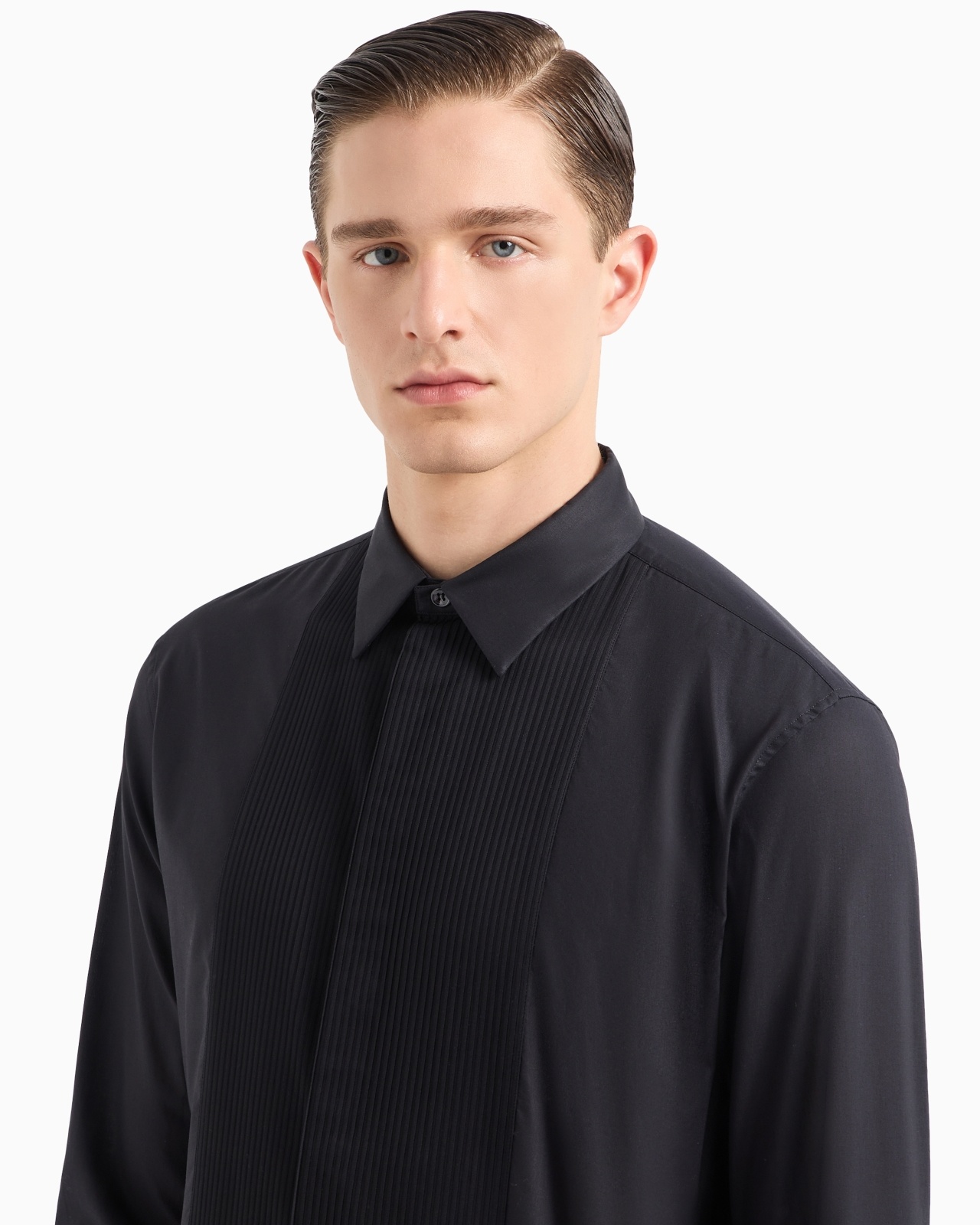 COTTON TUXEDO SHIRT WITH PLEATED DETAIL - 5
