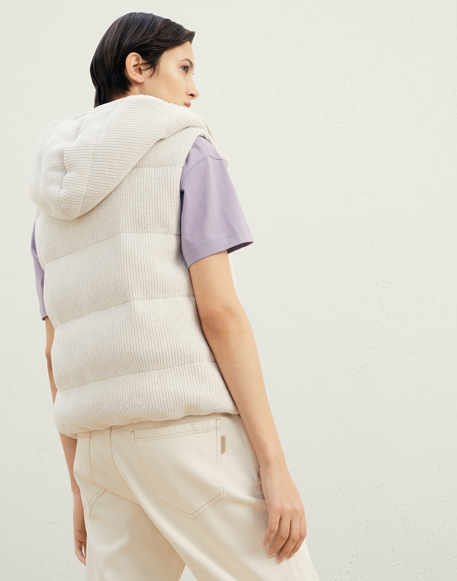 Dazzling cotton English rib knit down vest - 2