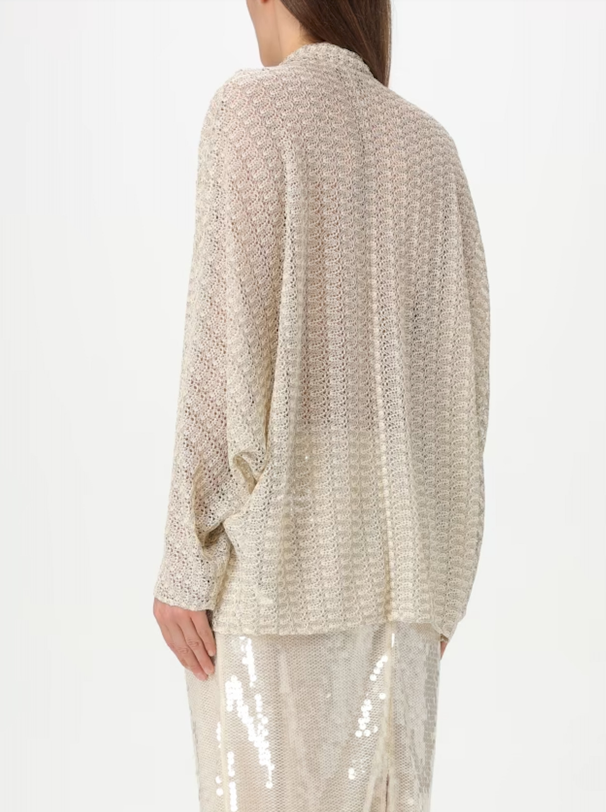 Lamé Viscose Lace Blouse With Sash Collar - 4